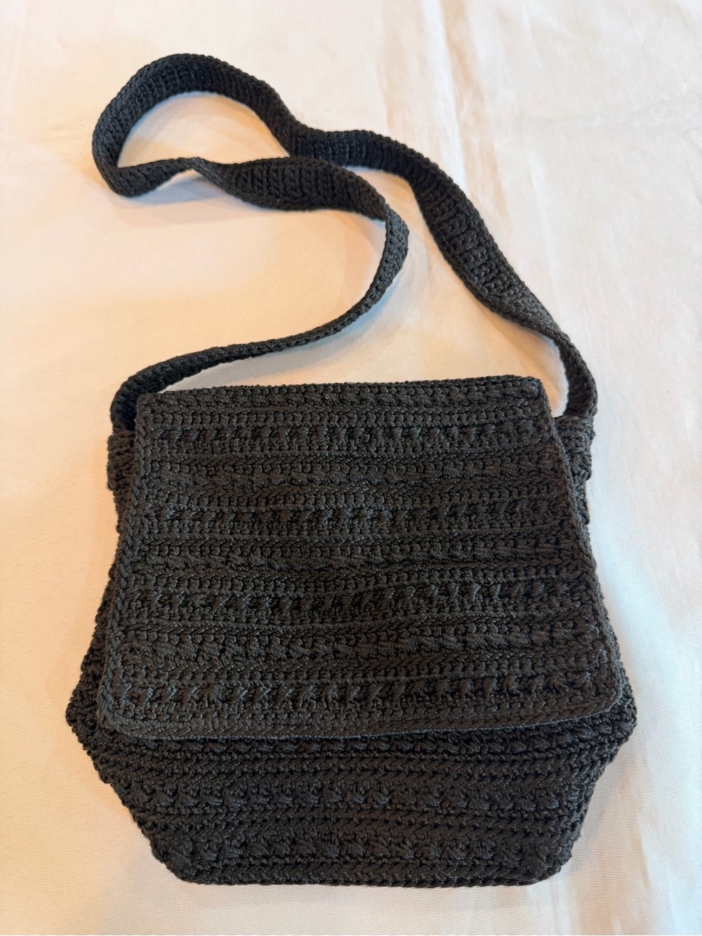 The Sak Black Crochet Crossbody Fold Over Flap Shoulder Bag